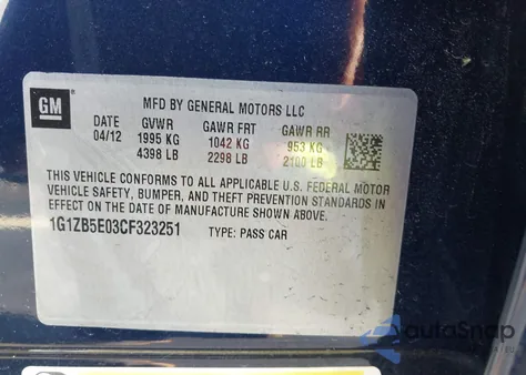 2012 Chevrolet Malibu Ls из США, поврежденный, VIN 1G1ZB5E03CF323251